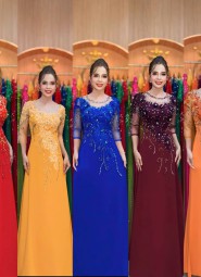  ÁO DÀI DẠ HỘI ĐỎ ĐÔ -  DH1013