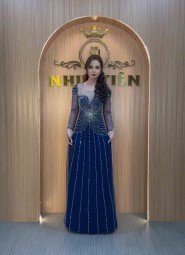 ÁO DÀI DẠ HỘI XANH ĐEN -  DHCC103