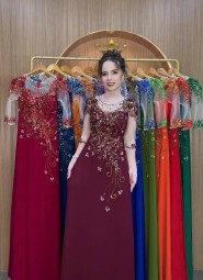  ÁO DÀI DẠ HỘI ĐỎ MẬN - DH014B
