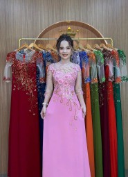  ÁO DÀI DẠ HỘI HỒNG RUỐC -DH014B