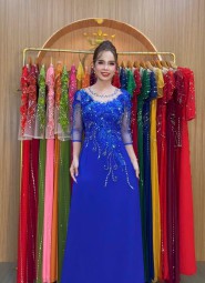 ÁO DÀI DẠ HỘI XANH COBAN -  DH1013
