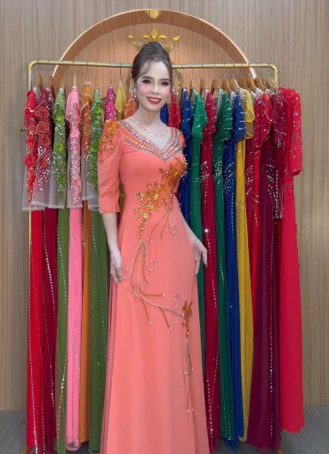  ÁO DÀI DẠ HỘI CAM SỮA - DH1030