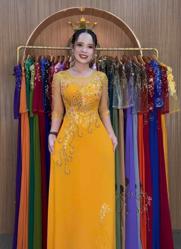  ÁO DÀI DẠ HỘI VÀNG ĐỒNG - DH153B