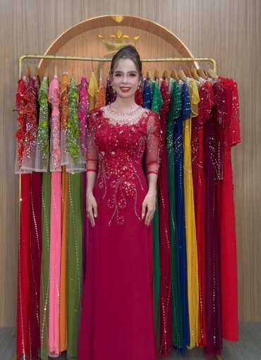  ÁO DÀI DẠ HỘI ĐỎ ĐÔ -  DH1013