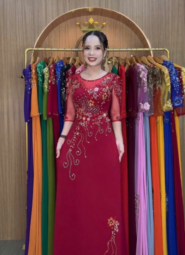  ÁO DÀI DẠ HỘI ĐỎ ĐÔ - DH153B