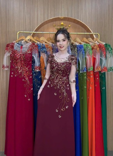  ÁO DÀI DẠ HỘI ĐỎ MẬN - DH014B