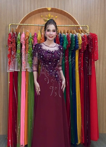 ÁO DÀI DẠ HỘI ĐỎ MẬN - DH1013