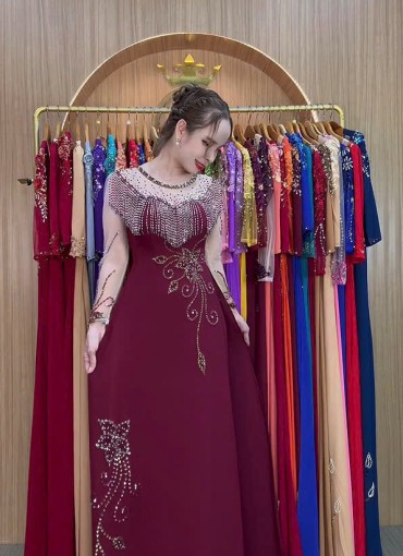 ÁO DÀI DẠ HỘI ĐỎ MẬN - DH1065