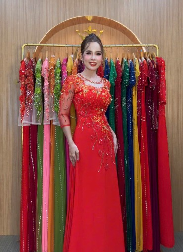 ÁO DÀI DẠ HỘI ĐỎ TƯƠI -  DH1013