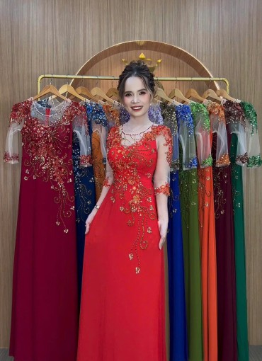 ÁO DÀI DẠ HỘI ĐỎ TƯƠI - DH014B