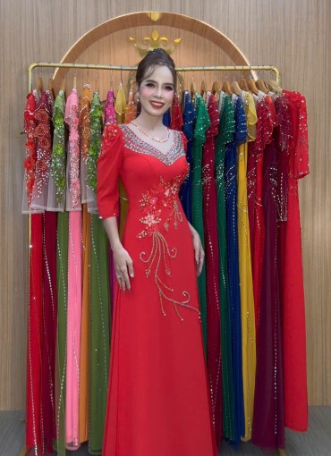  ÁO DÀI DẠ HỘI ĐỎ TƯƠI - DH1030