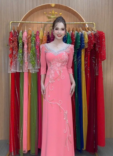  ÁO DÀI DẠ HỘI HỒNG DÂU - DH1030