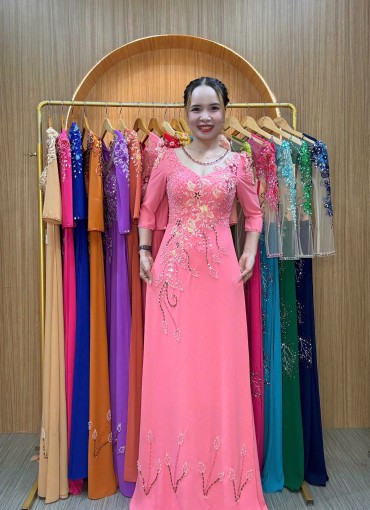  ÁO DÀI DẠ HỘI HÔNG DÂU - DH1041