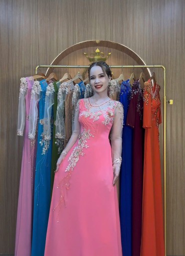  ÁO DÀI DẠ HỘI HỒNG DÂU - DH1069