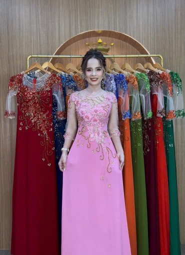  ÁO DÀI DẠ HỘI HỒNG RUỐC -DH014B