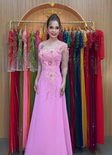  ÁO DÀI DẠ HỘI HỒNG RUỐC - DH1013 