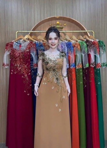  ÁO DÀI DẠ HỘI NÂU TÂY - DH014B