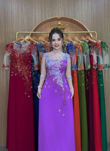  ÁO DÀI DẠ HỘI TÍM CÀ - DH014B