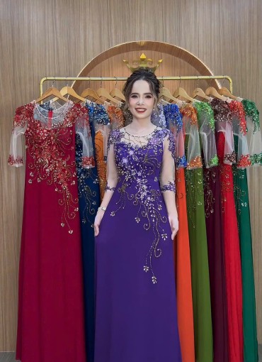  ÁO DÀI DẠ HỘI TÍM CÀ - DH014B