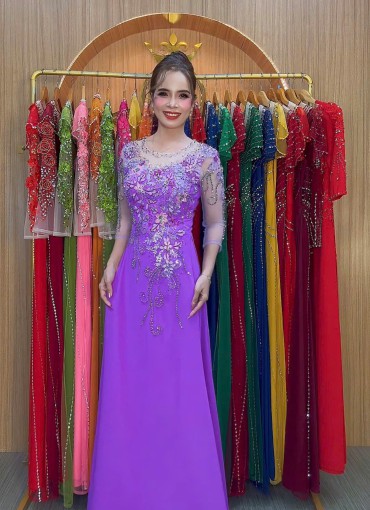  ÁO DÀI DẠ HỘI TÍM CÀ - DH1013