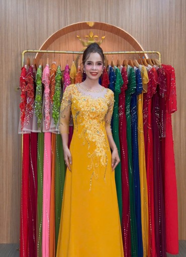  ÁO DÀI DẠ HỘI VÀNG ĐỒNG -  DH1013