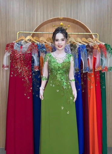  ÁO DÀI DẠ HỘI XANH BƠ - DH014B