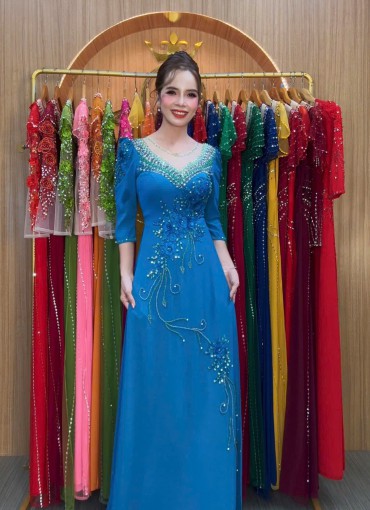  ÁO DÀI DẠ HỘI XANH CỔ VỊT - DH1030