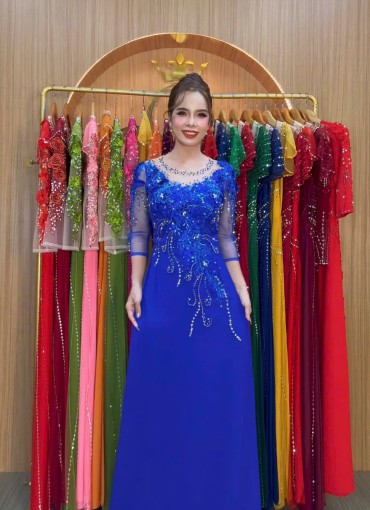  ÁO DÀI DẠ HỘI XANH COBAN -  DH1013