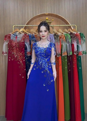  ÁO DÀI DẠ HỘI XANH COBAN - DH014B