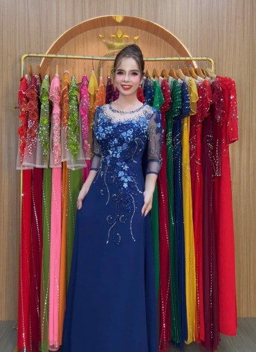  ÁO DÀI DẠ HỘI XANH ĐEN - DH1013