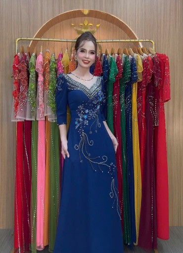 ÁO DÀI DẠ HỘI XANH ĐEN - DH1030