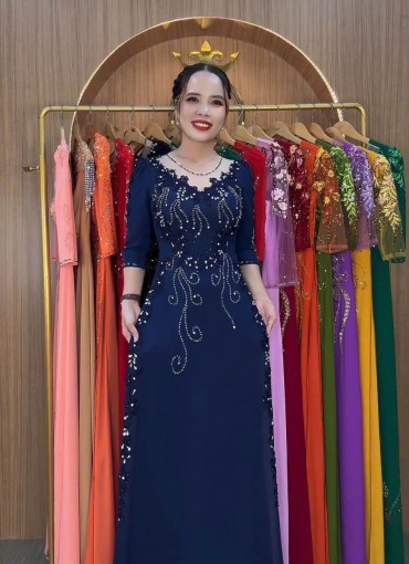 ÁO DÀI DẠ HỘI XANH ĐEN - DH1061