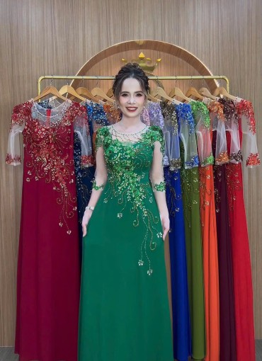  ÁO DÀI DẠ HỘI XANH LÁ - DH014B