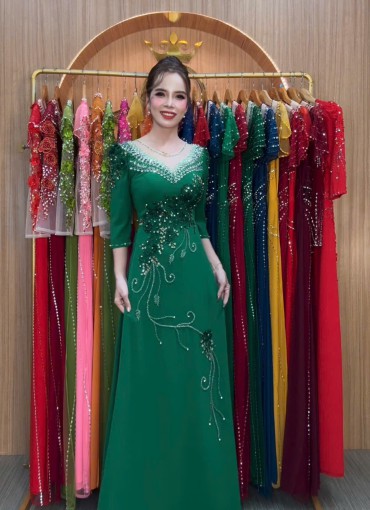  ÁO DÀI DẠ HỘI  XANH LÁ -DH1030