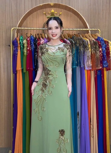 ÁO DÀI DẠ HỘI XANH ĐẬU - DH1062