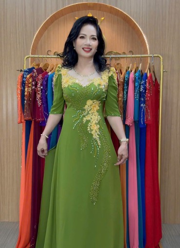  ÁO DÀI DẠ HỘI XANH BƠ - DH1048B