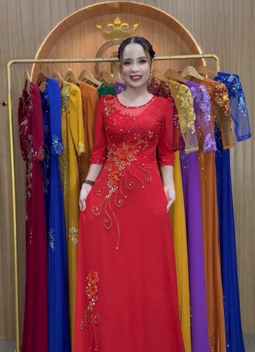  ÁO DÀI DẠ HỘI ĐỎ TƯƠI - DH1054