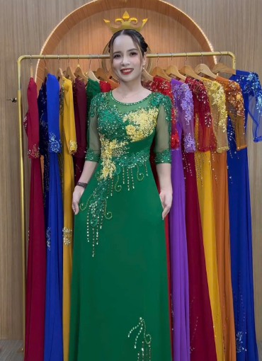 ÁO DÀI DẠ HỘI XANH LÁ -DH1055