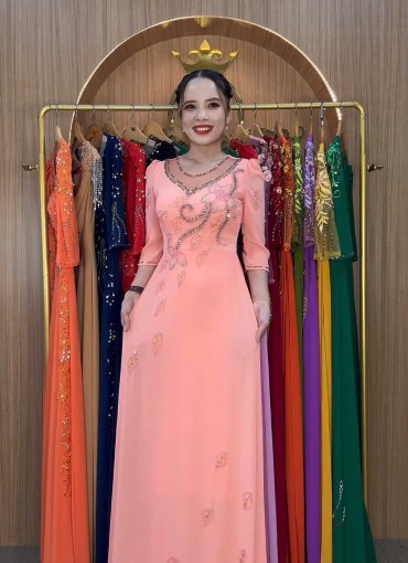  ÁO DÀI DẠ HỘI HỒNG ĐÀO - DH1060