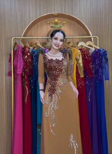  ÁO DÀI DẠ HỘI NÂU TÂY - DH1064