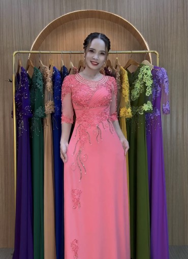  ÁO DÀI DẠ HỘI HỒNG PHẤN - NT152B