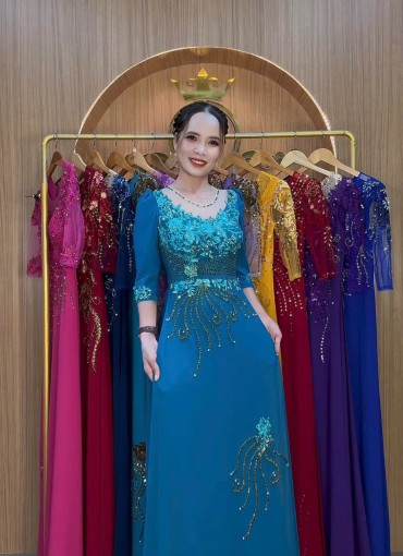  ÁO DÀI DẠ HỘI XANH CỔ VỊT - DH1063