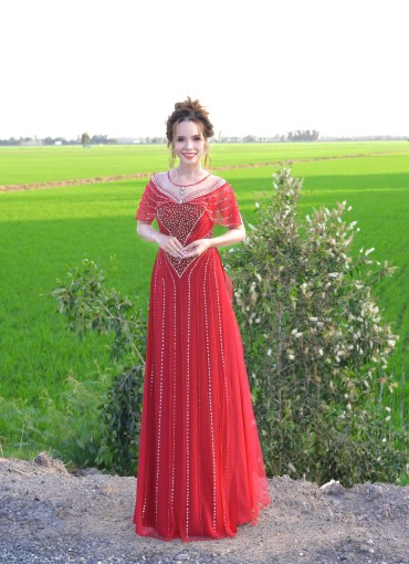 ÁO DÀI DẠ HỘI CAO CẤP ĐỎ TƯƠI - DHCC099