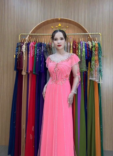 ÁO DÀI DẠ HỘI CAO CẤP HỒNG DÂU - DHCC101