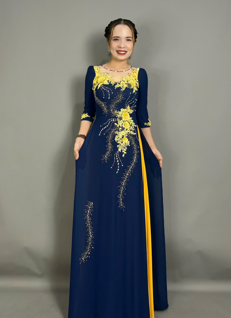  ÁO DÀI DẠ HỘI XANH ĐEN  DH1048  