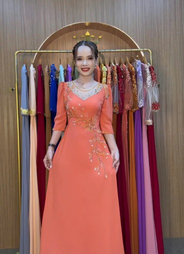  ÁO DÀI DẠ HỘI CAM SỮA - DH1074