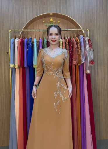  ÁO DÀI DẠ HỘI NÂU TÂY - DH1074