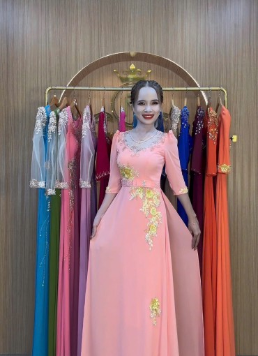 ÁO DÀI DẠ HỘI HỒNG ĐÀO - DH1073