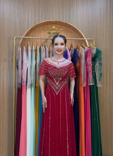 ÁO DÀI DẠ HỘI CAO CẤP ĐỎ ĐÔ - DHCC099