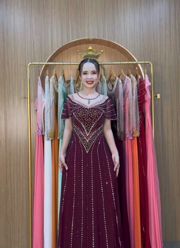 ÁO DÀI DẠ HỘI CAO CẤPĐỎ MẬN - DHCC099